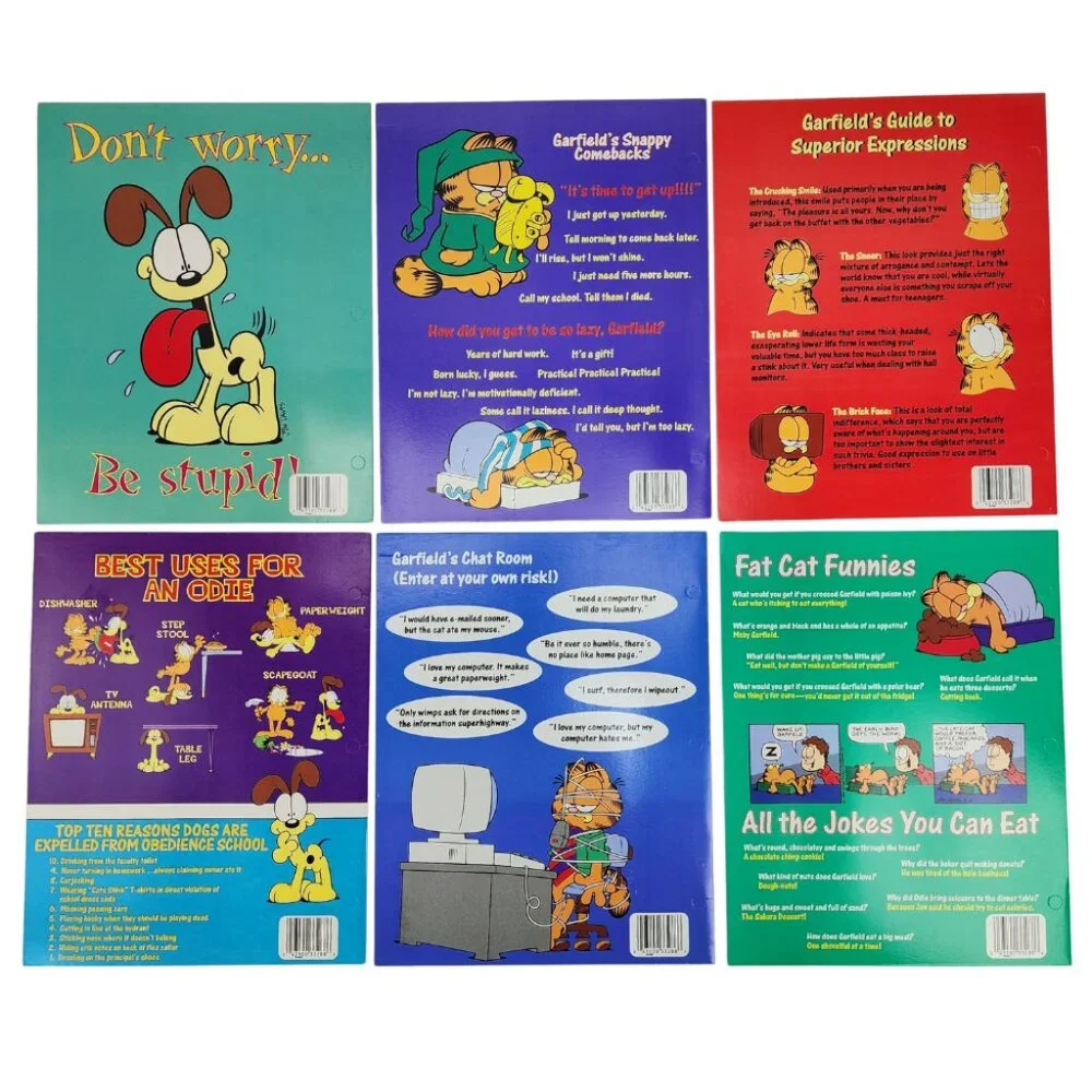 New Lot of 6 Vtg 1999 NOS Garfield Cat & Odie Dog School Binder Pocket Folders